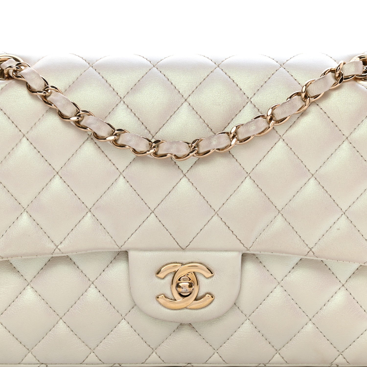 Chanel Iridescent Calfskin Quilted Medium Double Flap White 8 of 22