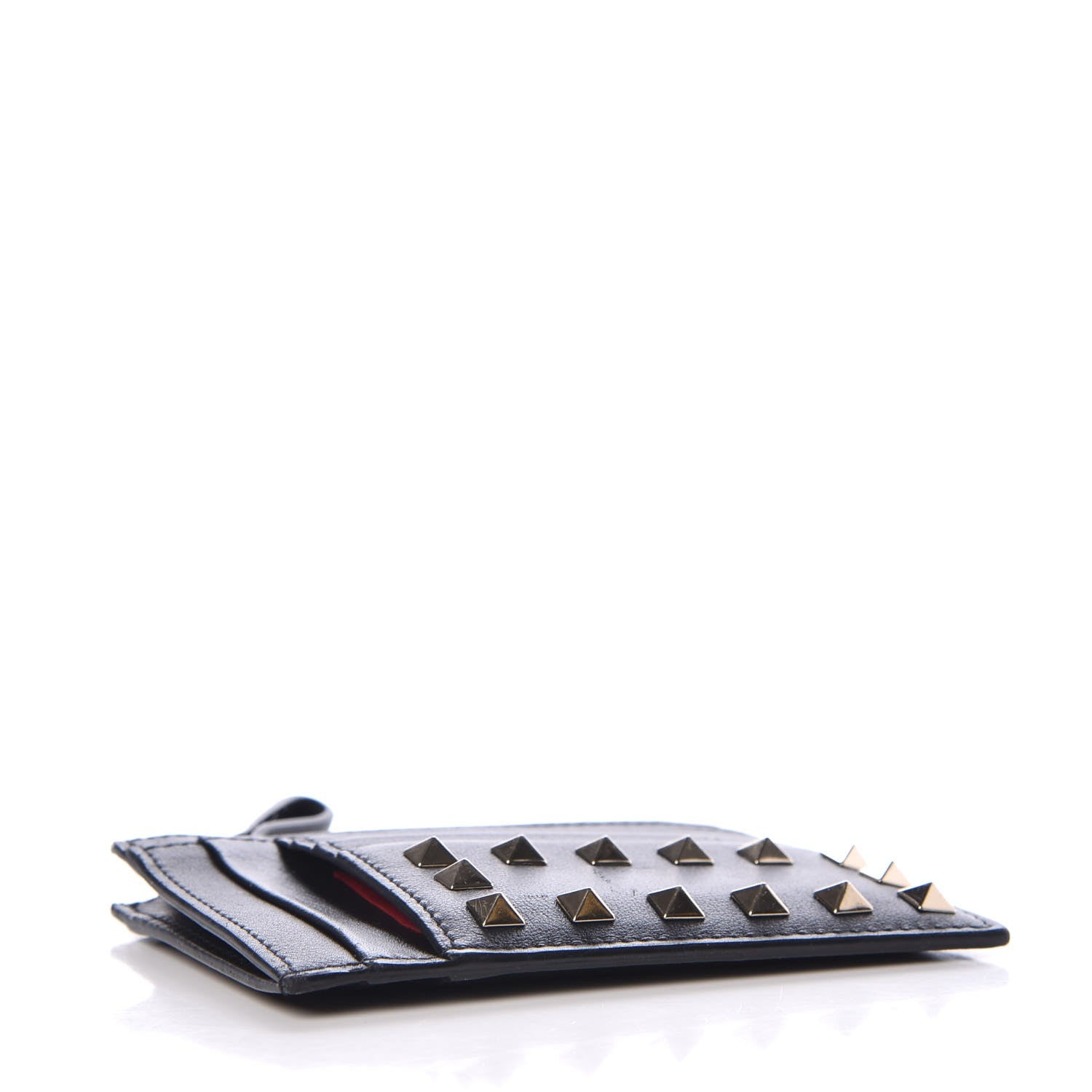 Valentino Garavani Vitello Rockstud Coin Case Card Holder Black 4 of 9