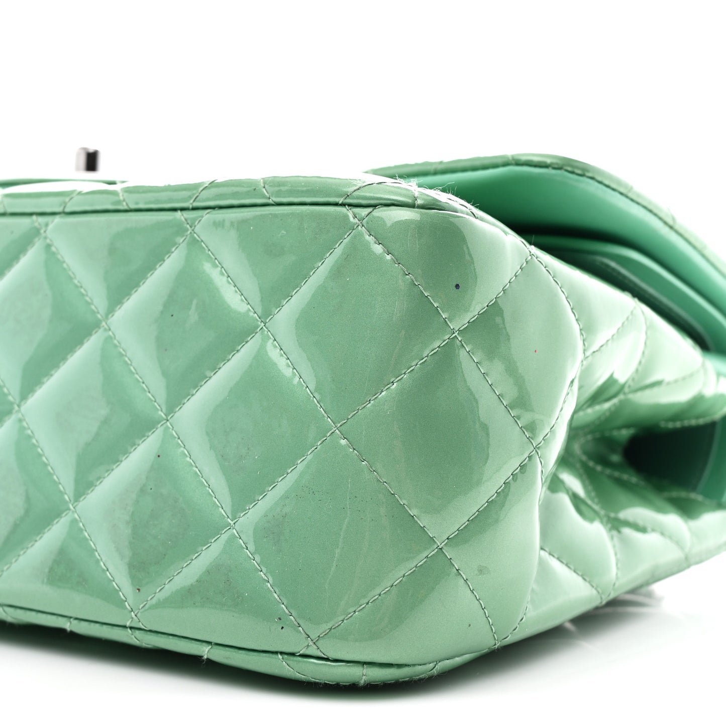 Patent Calfskin Quilted Jumbo Double Flap Green