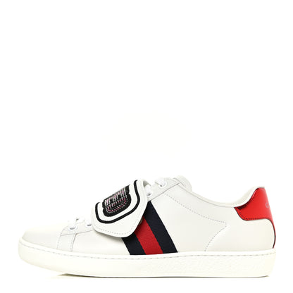 Gucci Calfskin Ayers Web Crystal LOVED Womens New Ace Sneakers 35 White 1 of 13
