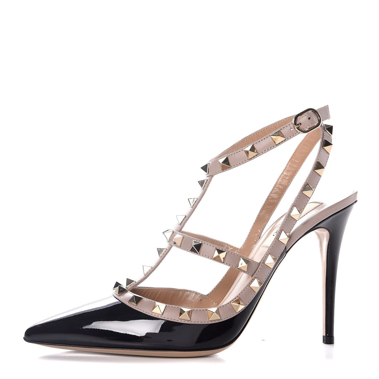 Patent Nappa Rockstud Ankle Strap 100mm Pumps 39.5 Black Poudre