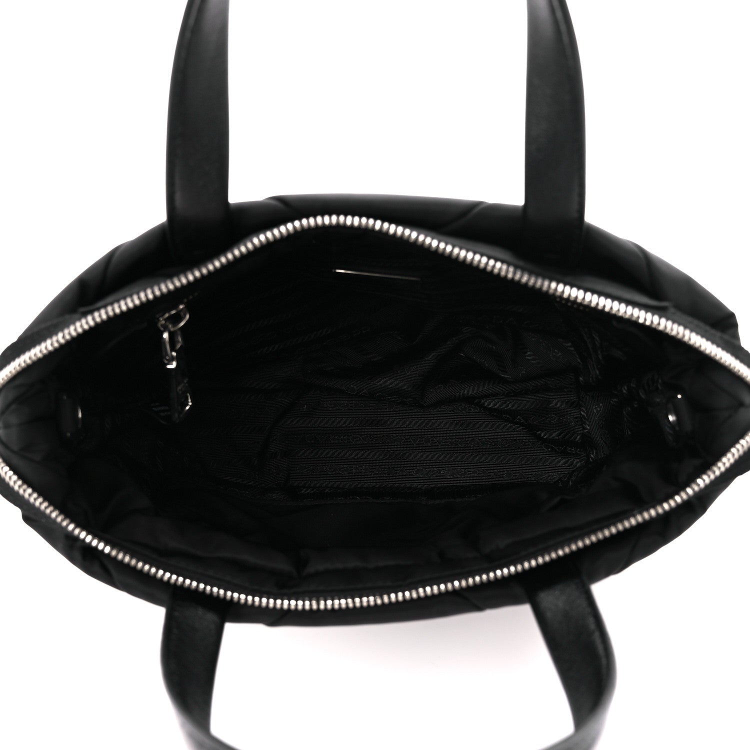 Prada Re-Nylon Nappa Triangle Quilted Padded Double Handled Zip Pocket Tote Black 5 of 12