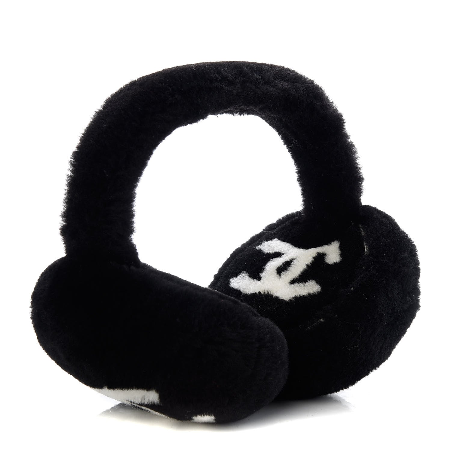 Chanel Shearling CC Ear Muffs Black White 2 of 5