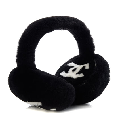 Chanel Shearling CC Ear Muffs Black White 2 of 5