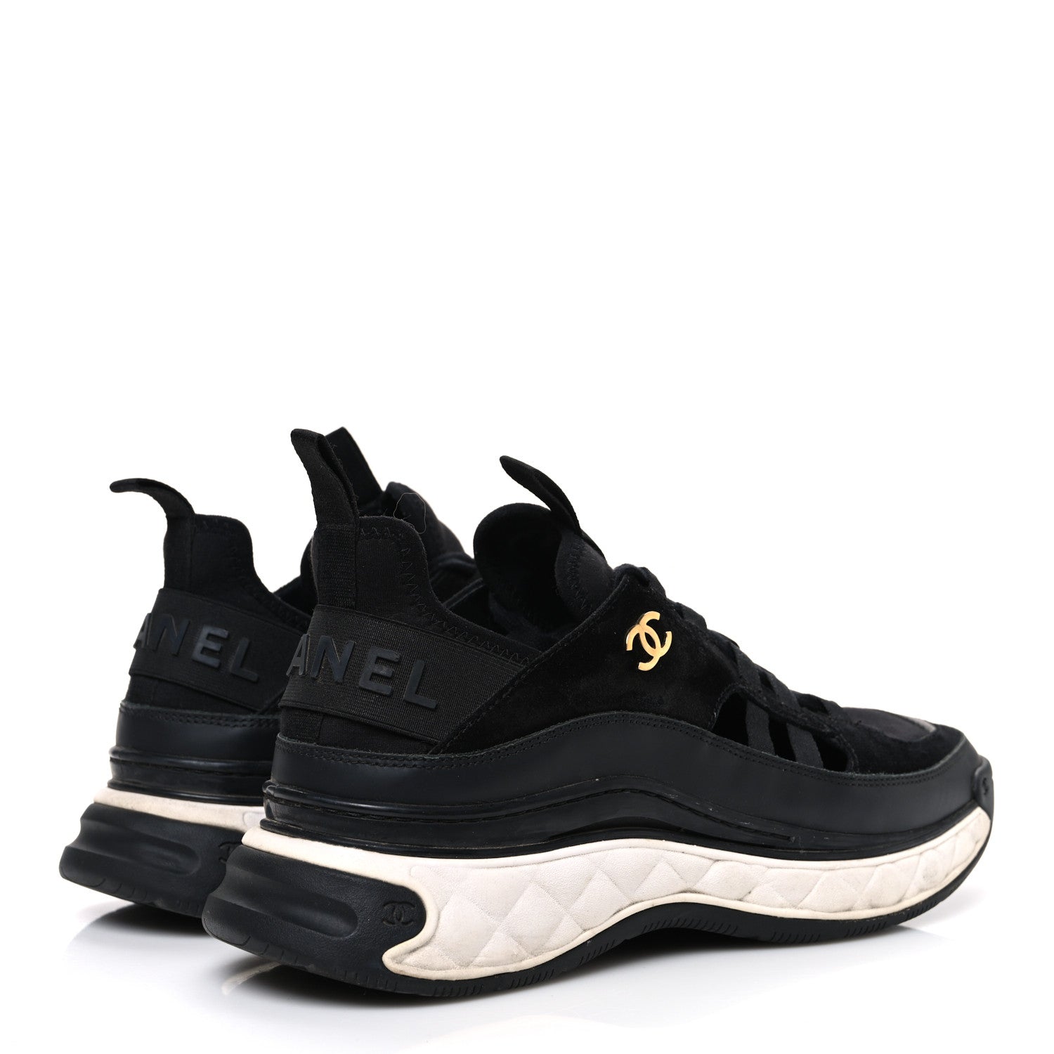 Chanel Fabric Calfskin Suede CC Sneakers 41 Black 5 of 10
