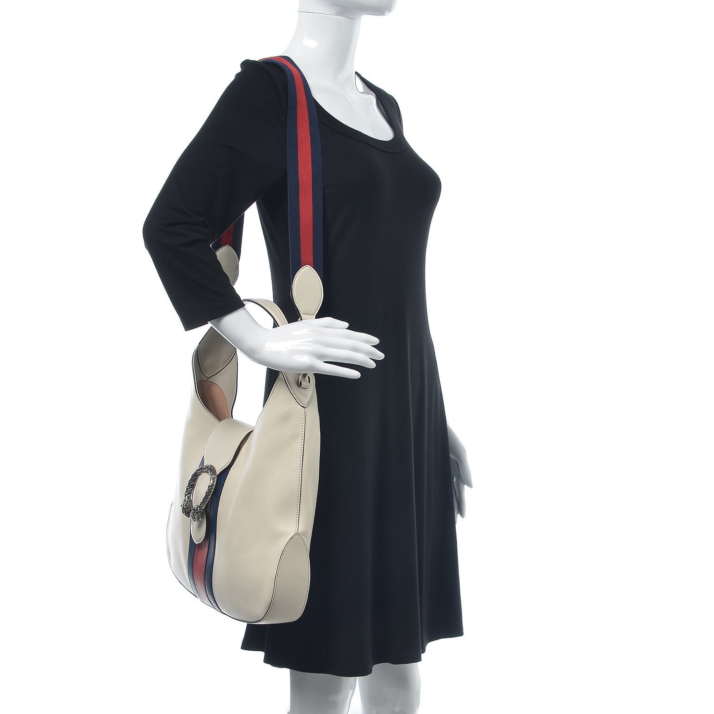 Calfskin Web Stripe Medium Dionysus Hobo White