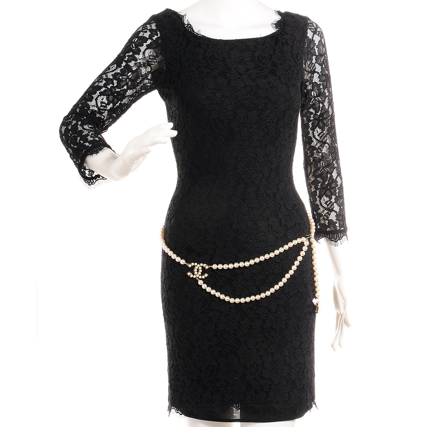 Pearl CC Necklace Belt Light Gold