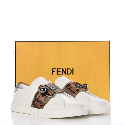 Fendi Vitello FF Embossed Pearland Slip On Sneakers 36 White Tobacco Moro 9 of 9