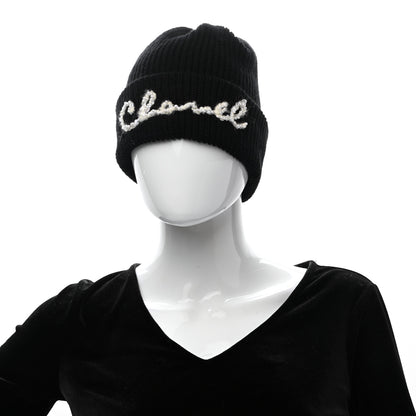 Chanel Cashmere Logo Beanie Hat Black White 2 of 5