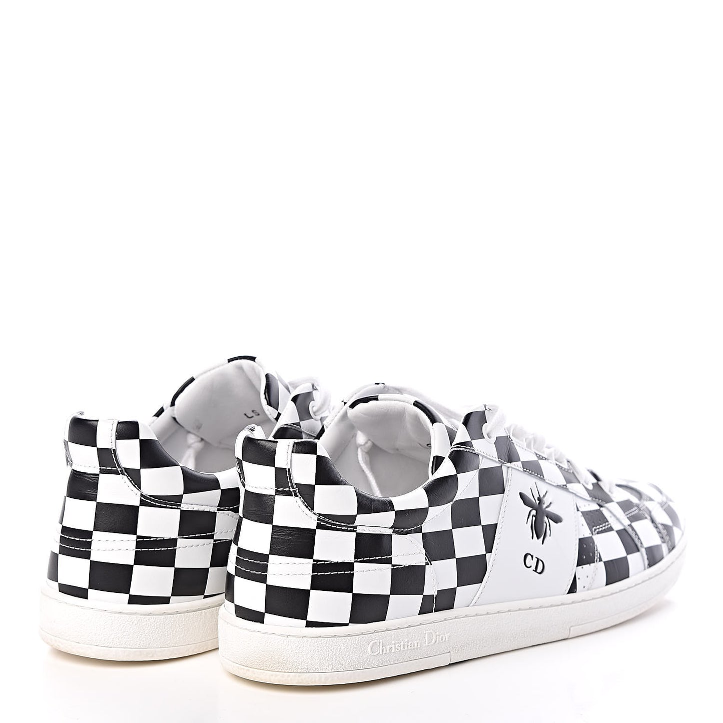 Calfskin Checkered Printed D-Bee Sneakers 40 Black White