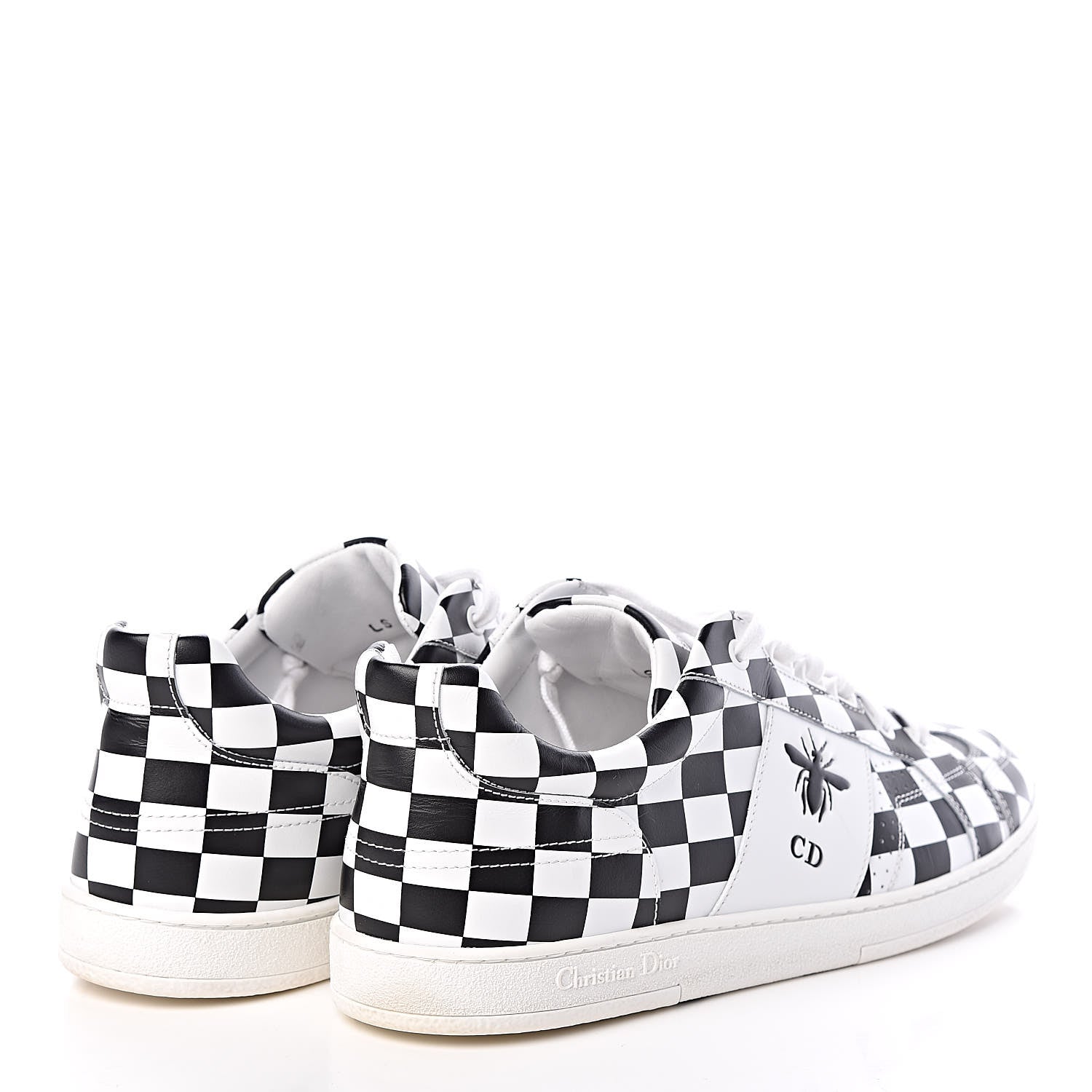 Christian Dior Calfskin Checkered Printed D-Bee Sneakers 40 Black White 4 of 8