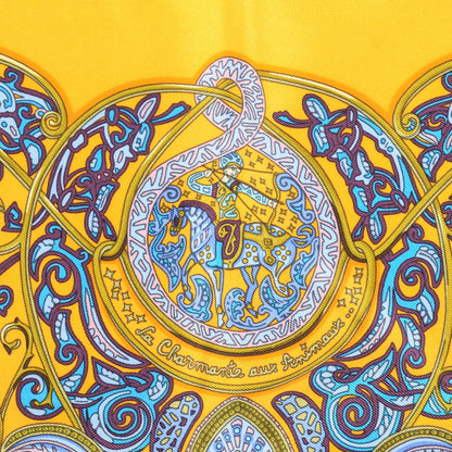 Hermes Silk La Charmante Aux Animaux Pocket Square Jaune d'Or Prune Lavande 3 of 7