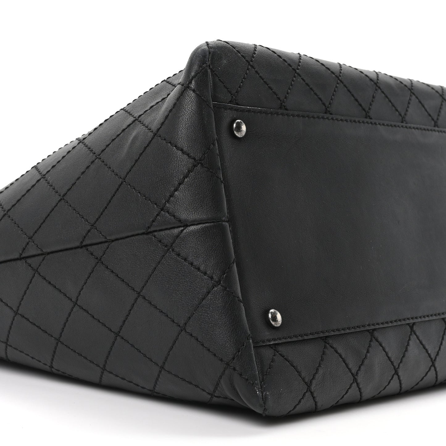 Calfskin Stitched Large Shopping Tote Black