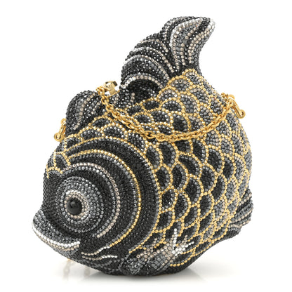 Judith Leiber Crystal Koi Fish Minaudiere Clutch Black Gold 1 of 10