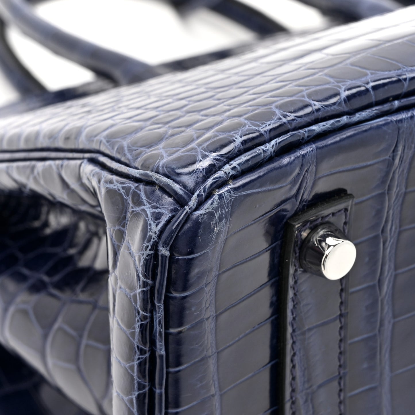 Shiny Porosus Crocodile Horseshoe Birkin 35 Bleu Electrique Black