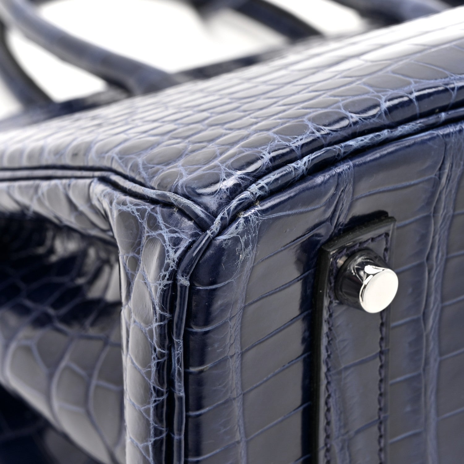 Hermes Shiny Porosus Crocodile Horseshoe Birkin 35 Bleu Electrique Black 12 of 14