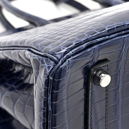 Hermes Shiny Porosus Crocodile Horseshoe Birkin 35 Bleu Electrique Black 12 of 14
