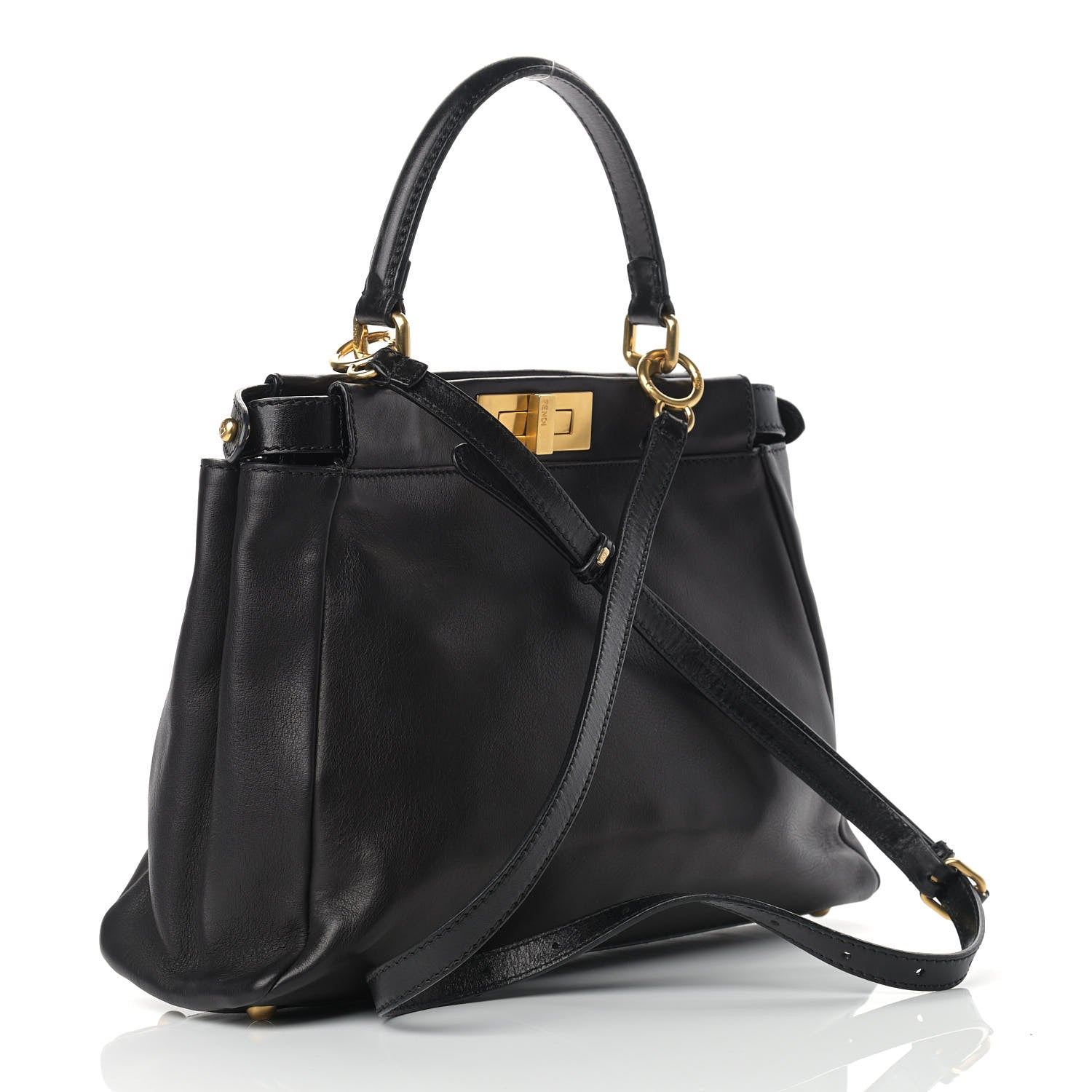 Fendi Vitello Saddle Medium Peekaboo Iconic Satchel Black 3 of 13