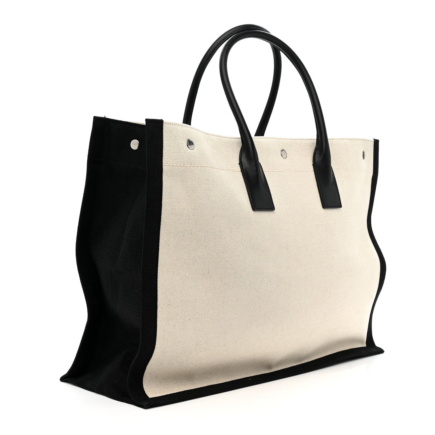 Linen Calfskin Rive Gauche Tote White Black