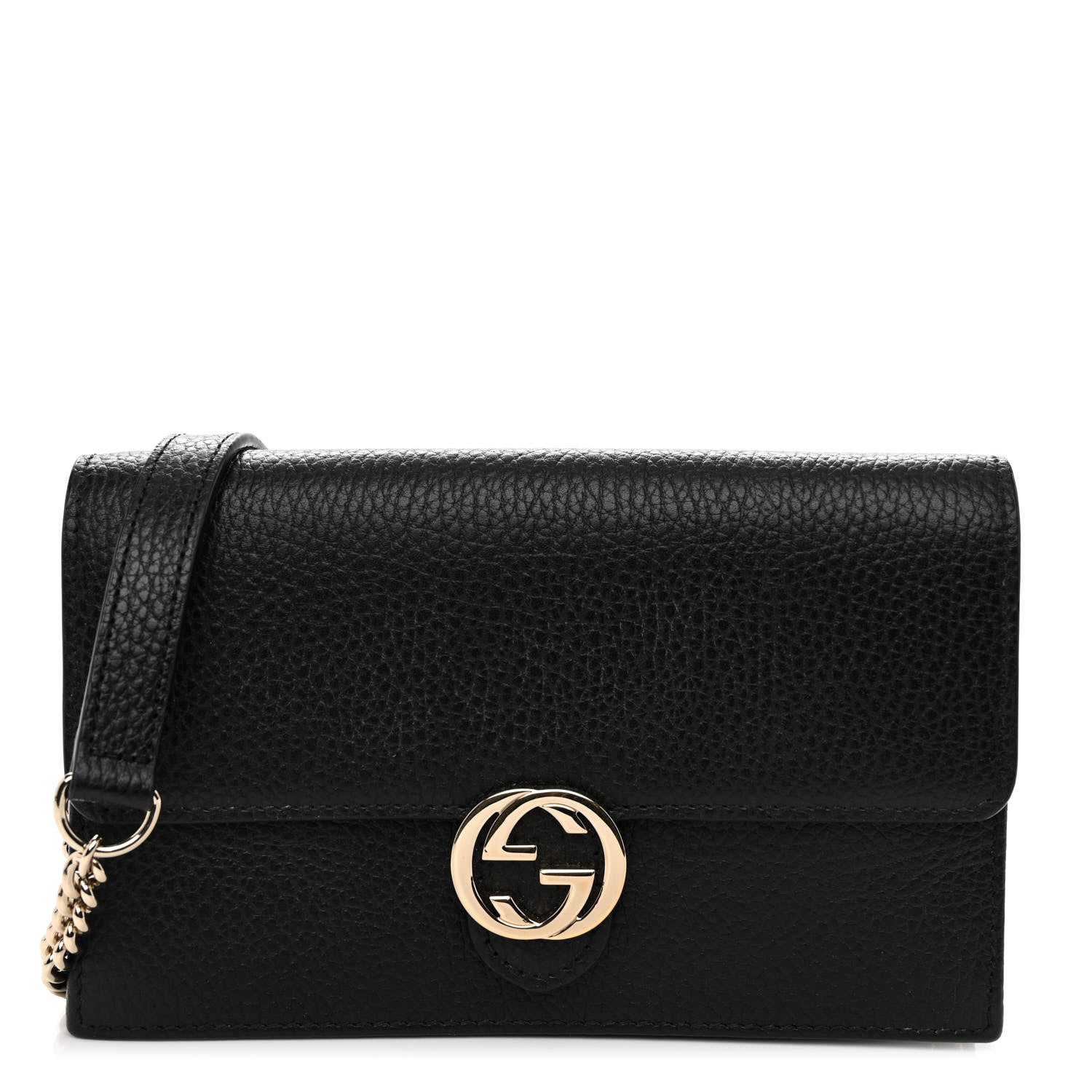 Gucci Dollar Calfskin Interlocking G Chain Wallet Black 1 of 9