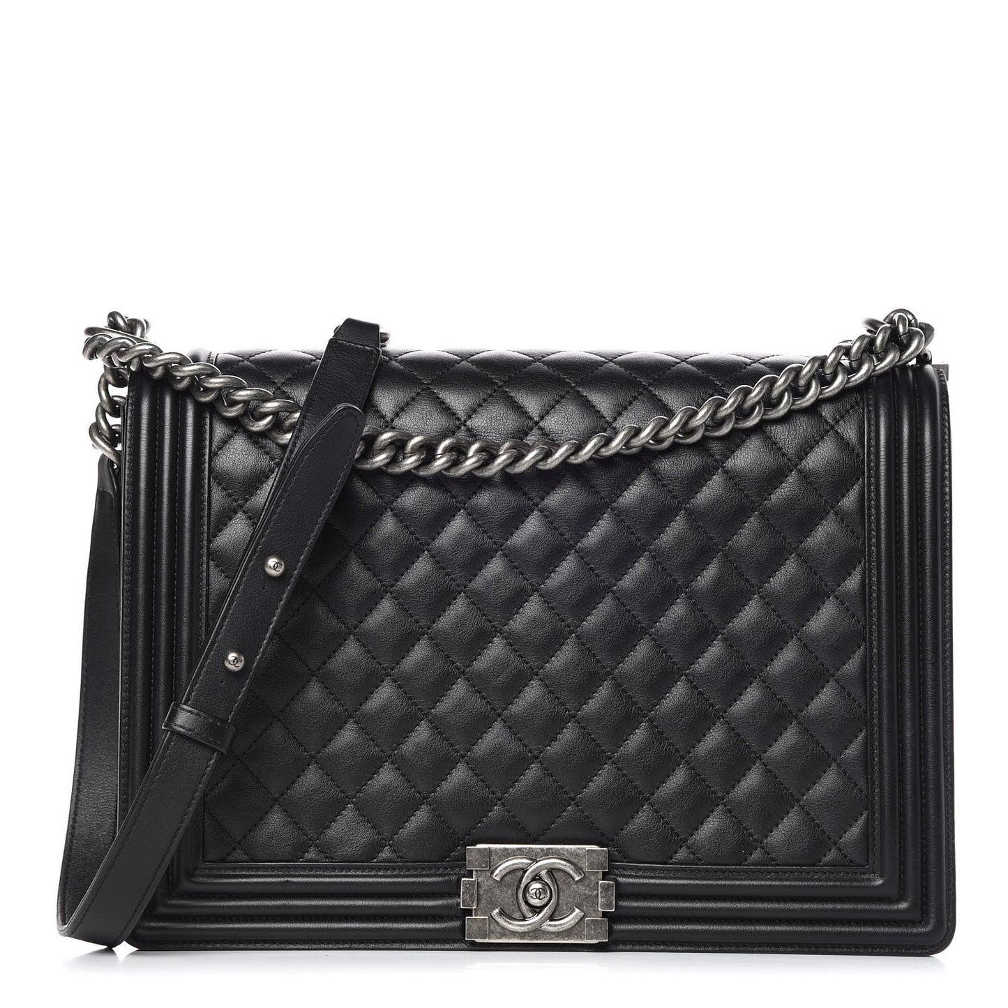 Calfskin Quilted Large Boy Flap Black