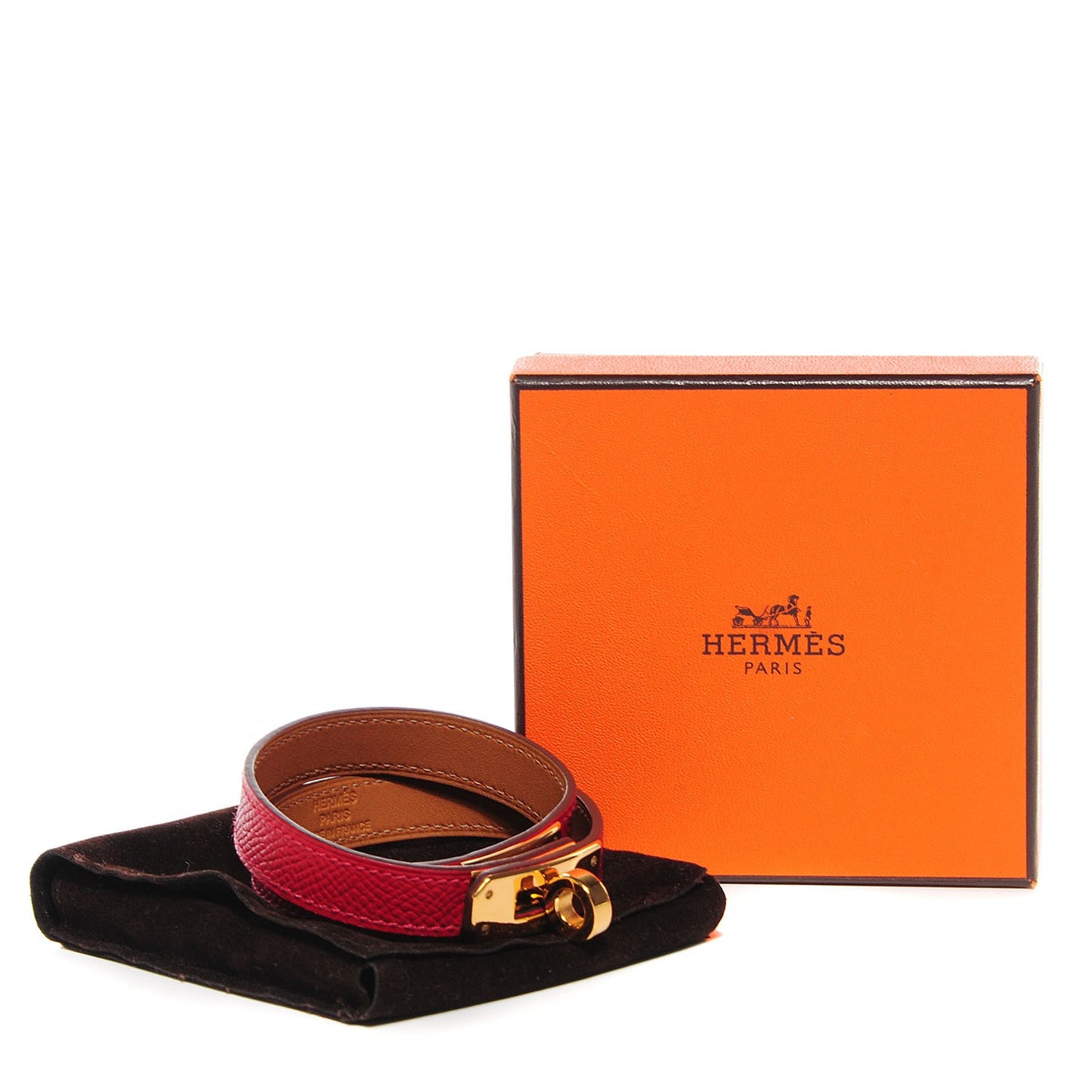 Epsom Kelly Double Tour Bracelet M Rouge Casaque