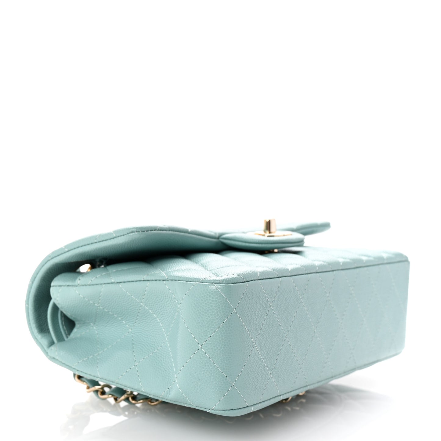 Caviar Quilted Small Double Flap Light Blue
