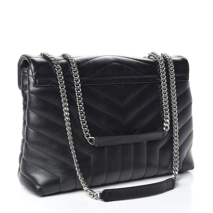 Saint Laurent Calfskin Y Quilted Monogram Medium Loulou Chain Satchel Black 3 of 12