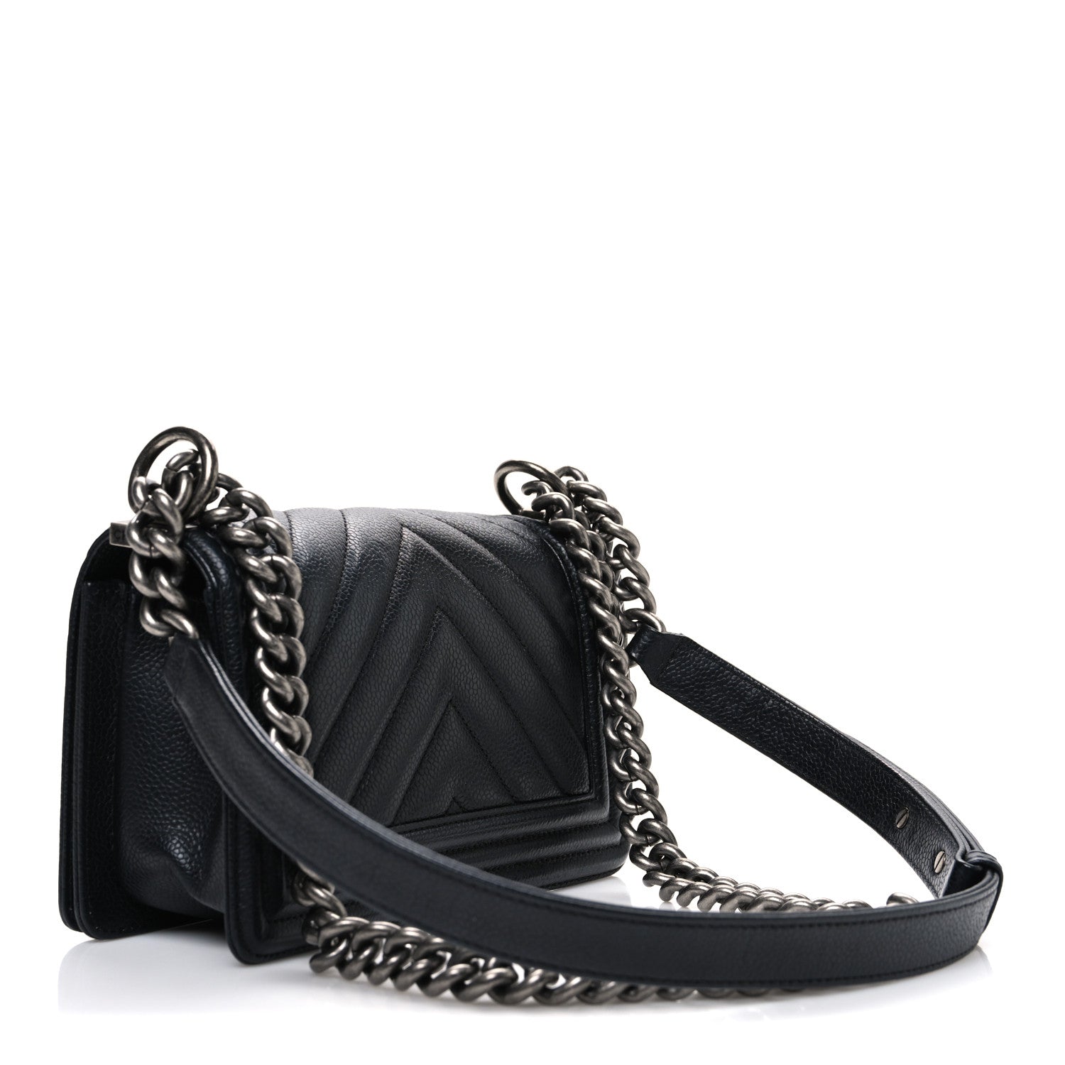 Chanel Caviar Chevron Quilted Small Boy Flap Black 3 of 10