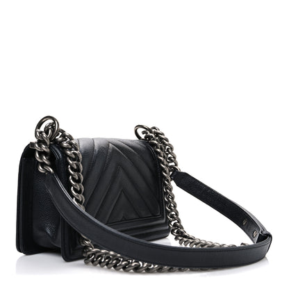 Chanel Caviar Chevron Quilted Small Boy Flap Black 3 of 10