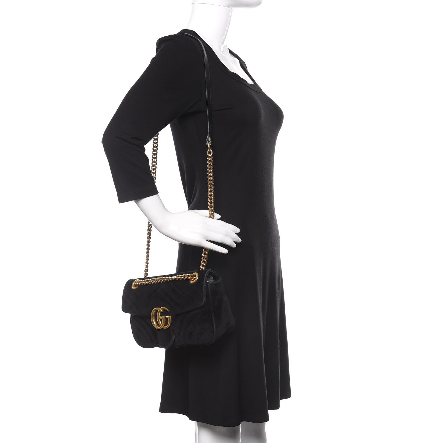 Gucci Velvet Matelasse Small GG Marmont Shoulder Bag Black 2 of 14