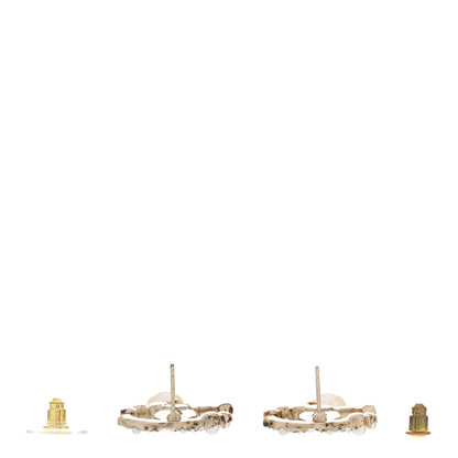 Chanel Crystal Pearl CC Drop Earrings Gold Pearly White 3 of 7