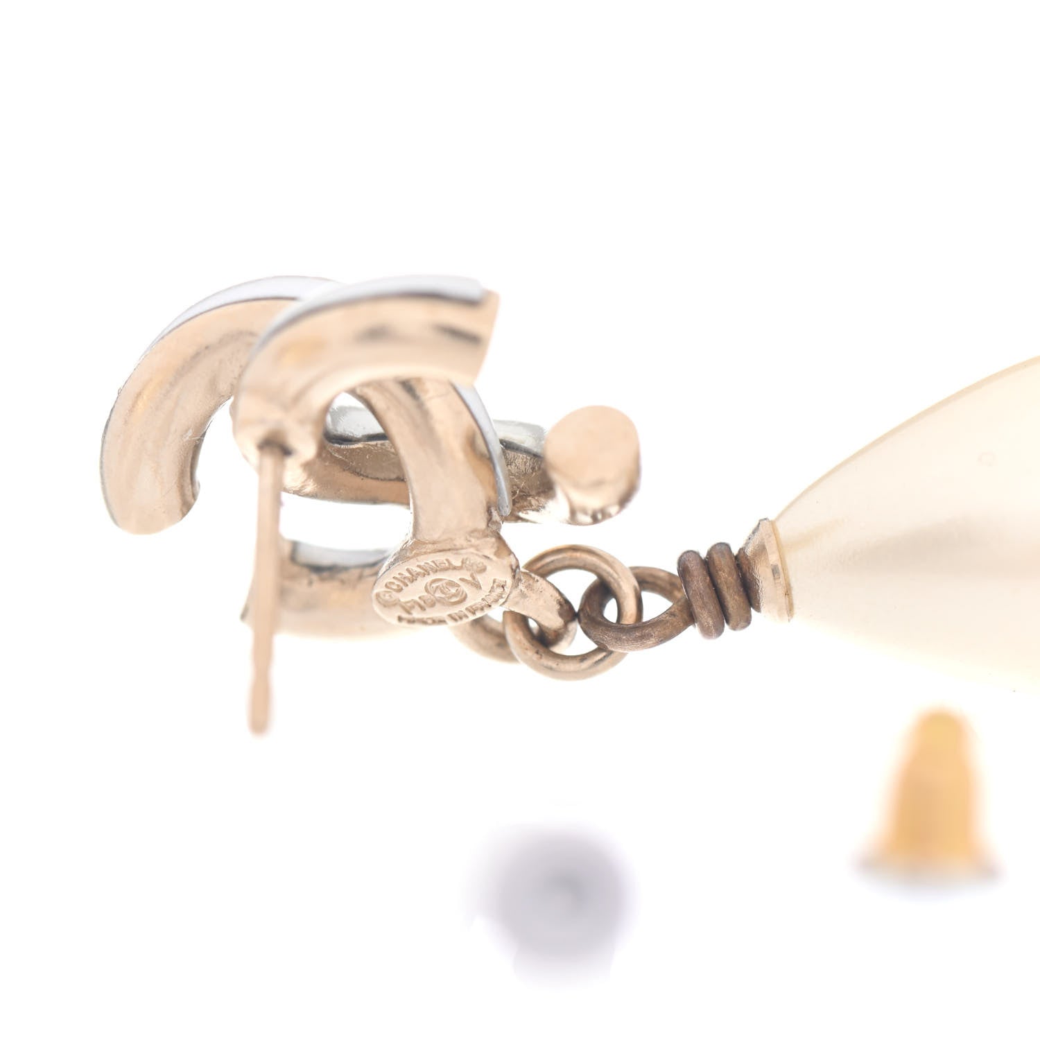 Chanel Pearl CC Drop Earrings Gold 4 of 4