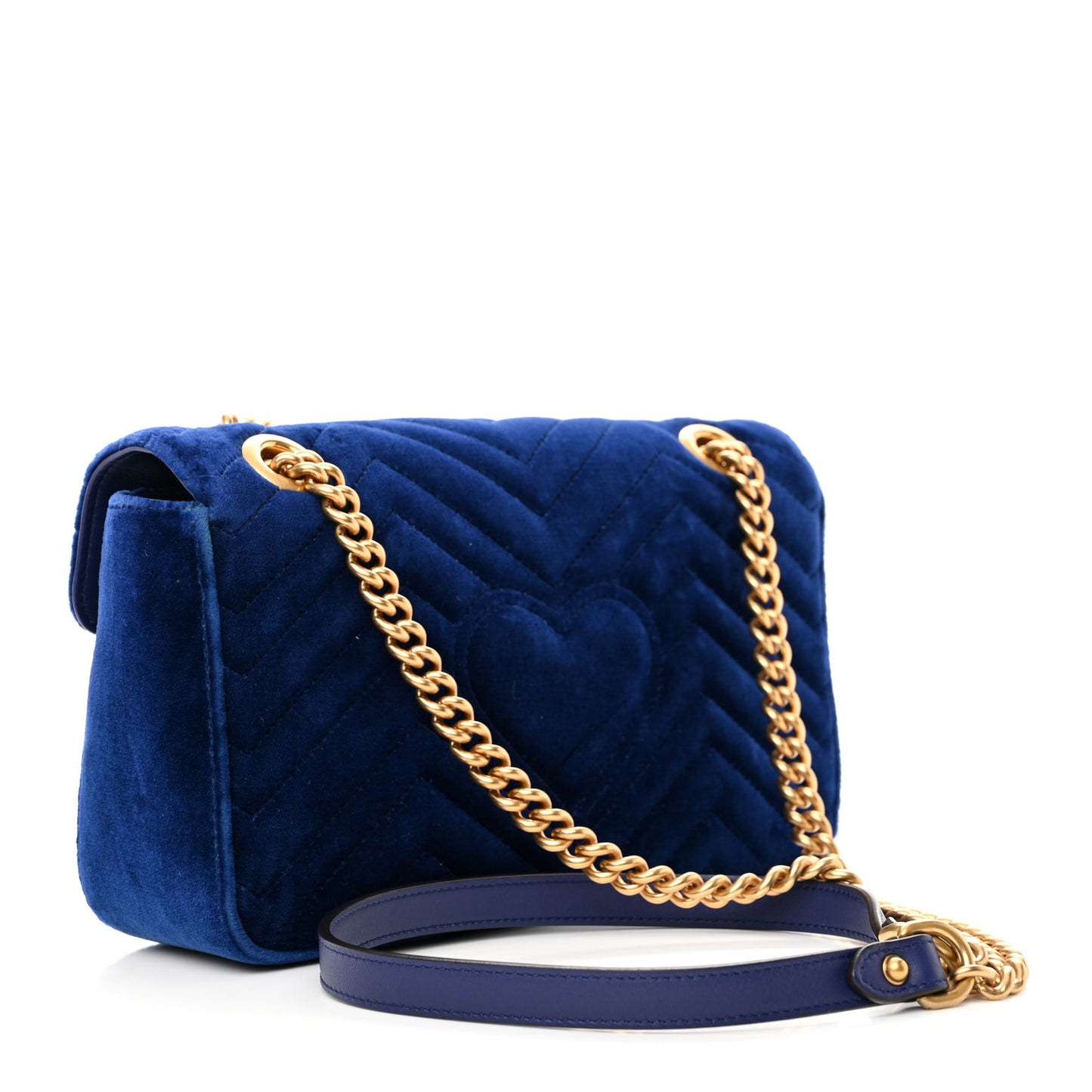 Velvet Matelasse Small GG Marmont Shoulder Bag Cobalt Blue