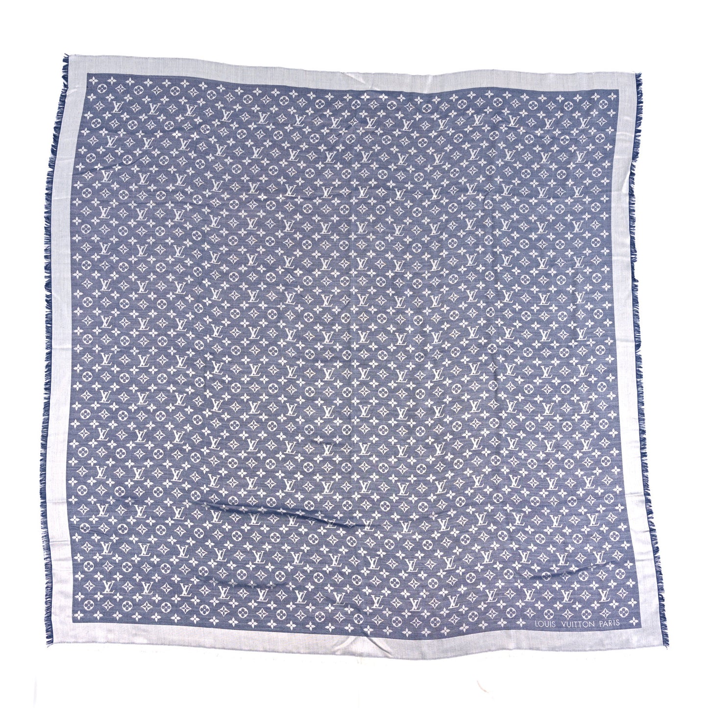 Silk Wool Monogram Denim Shawl Blue