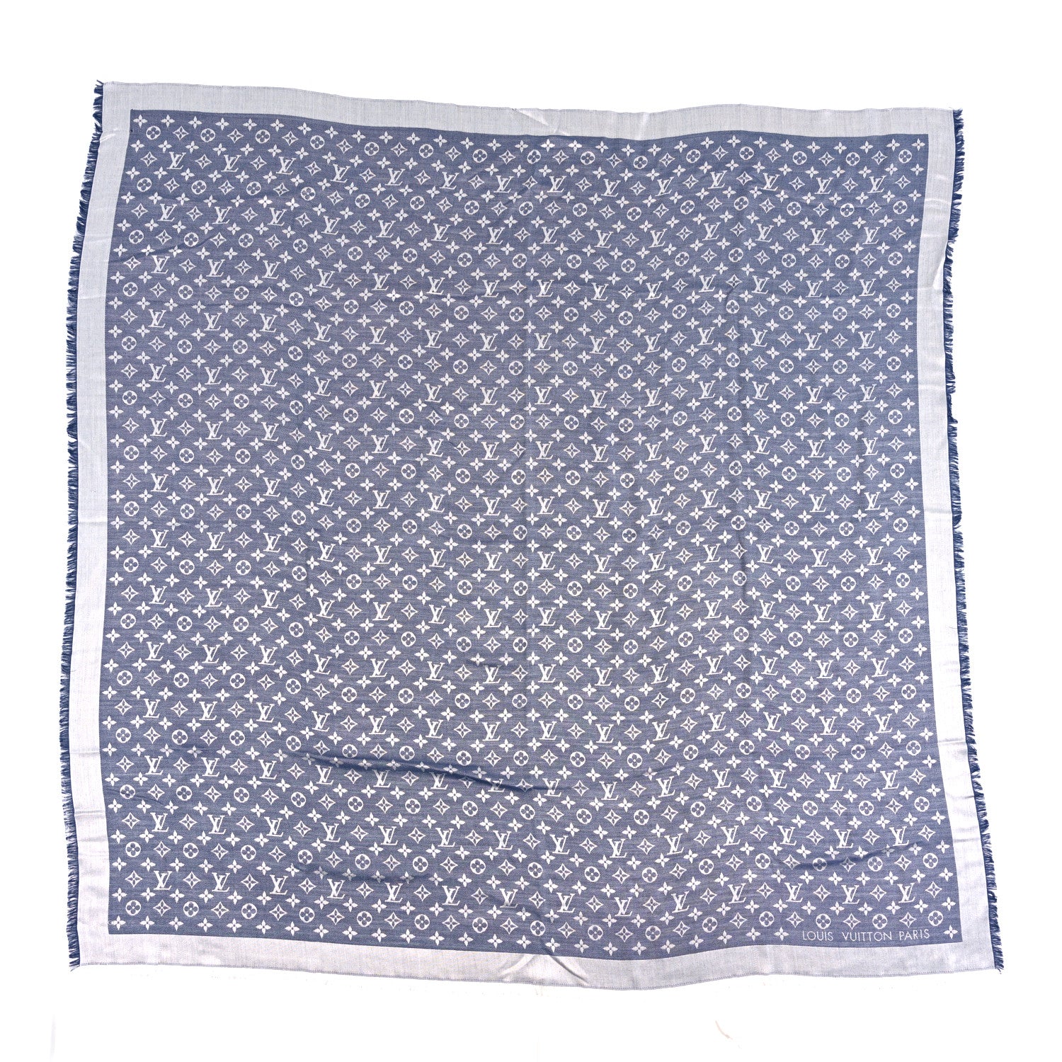 Louis Vuitton Silk Wool Monogram Denim Shawl Blue 2 of 3