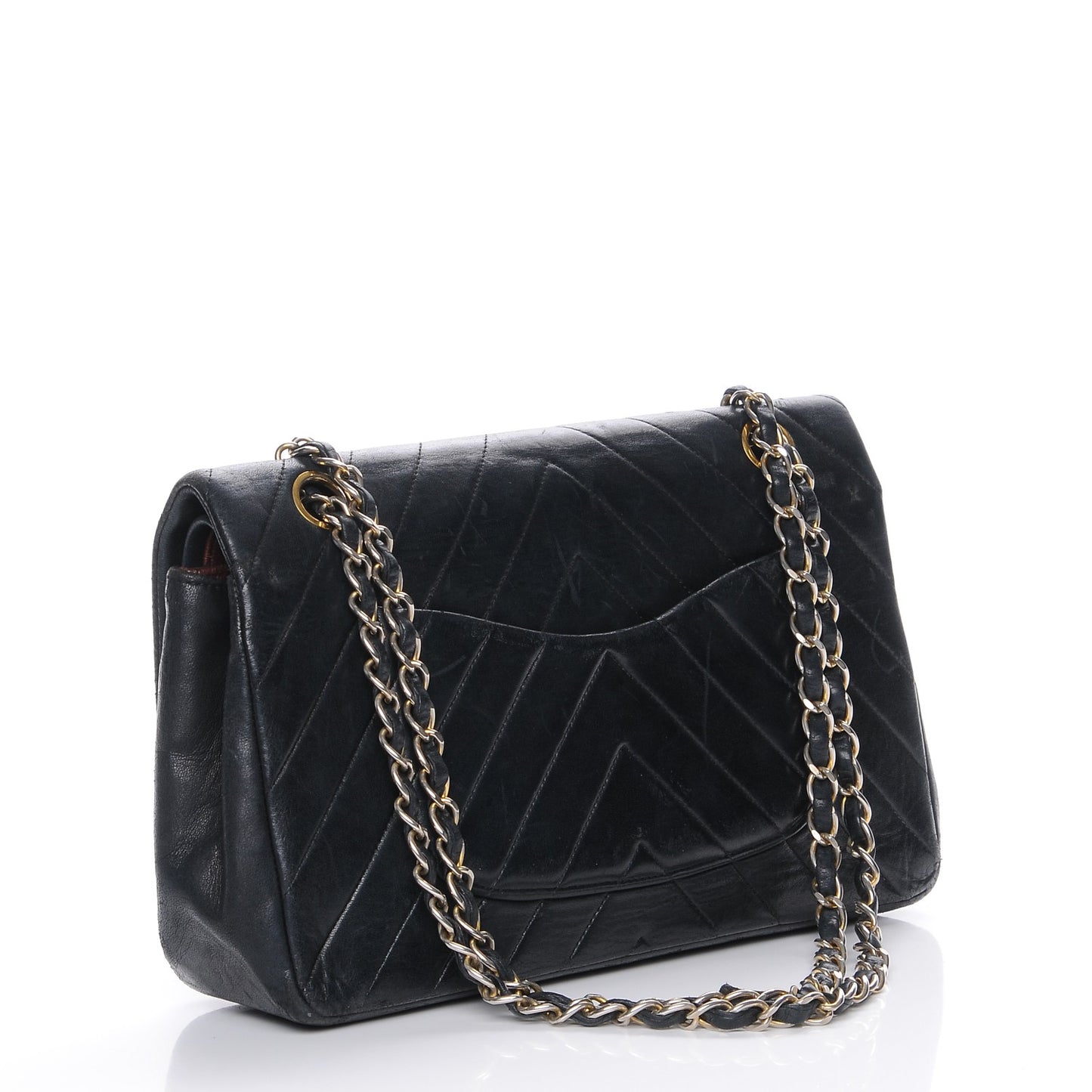 Lambskin Chevron Quilted Medium Double Flap Black