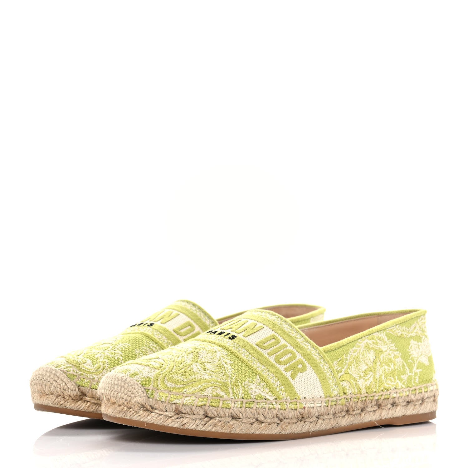 Christian Dior Embroidered Toile De Jouy Granville Espadrille 38.5 Off White Green 3 of 9