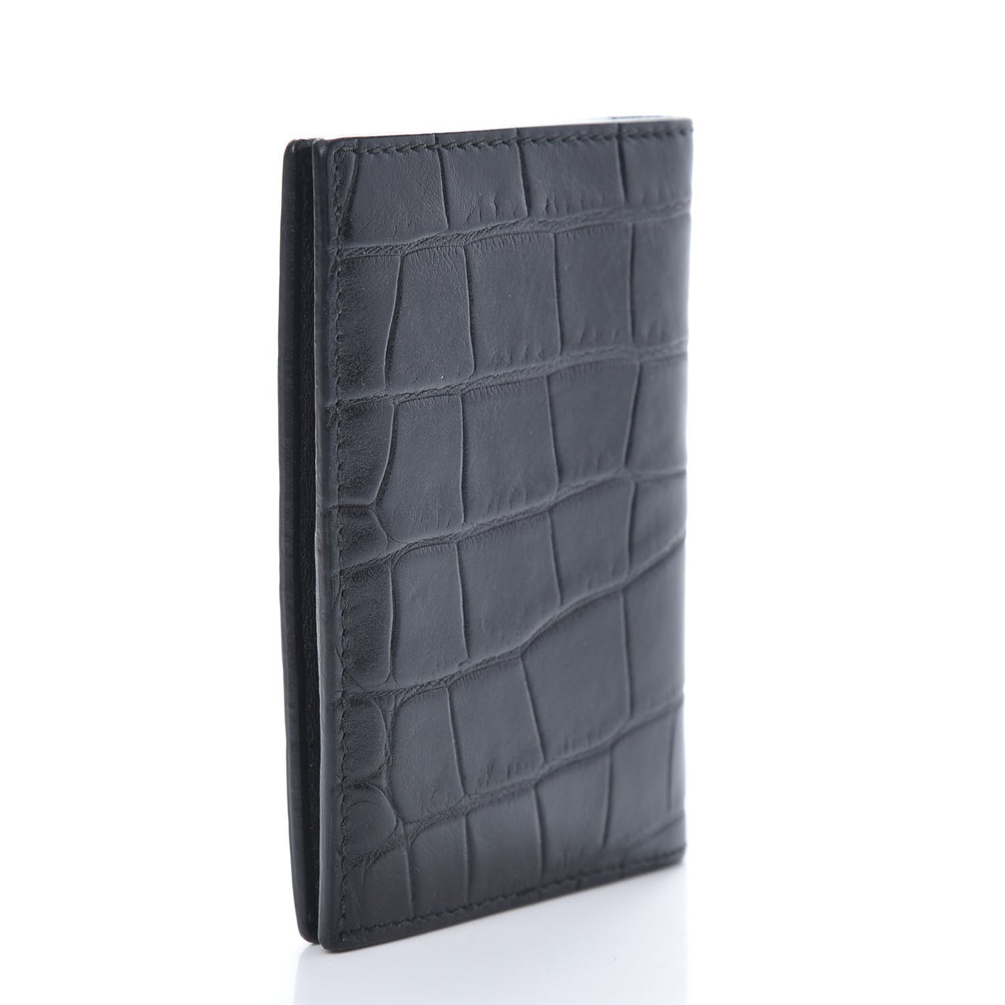Calfskin Croc Embossed Skull Pocket Organizer Black