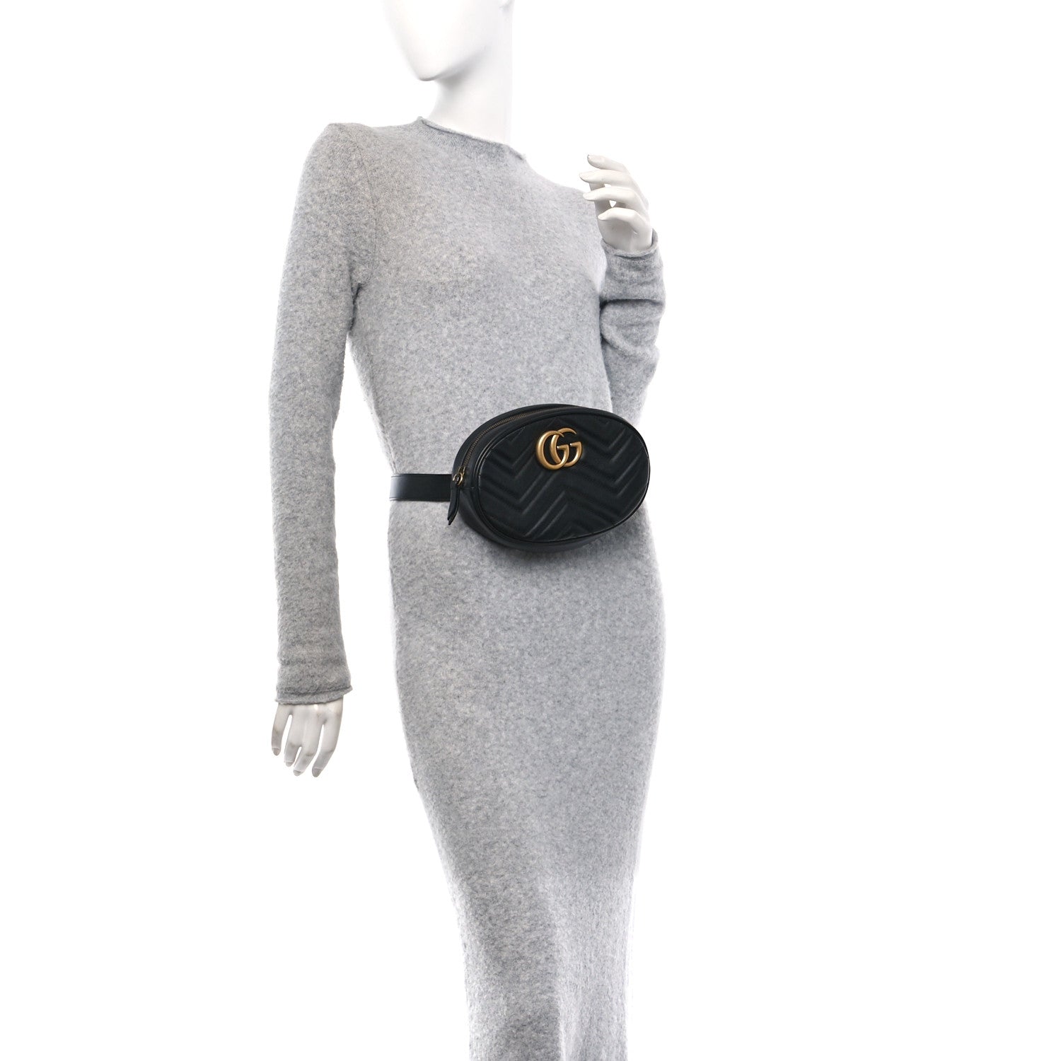 Gucci Calfskin Matelasse GG Marmont Belt Bag 85 34 Black 2 of 11