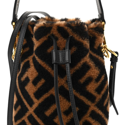 Fendi Shearling Vitello Dolce F is Fendi Macro FF 1974 Mini Mon Tresor Bucket Bag Tobacco Black 8 of 11