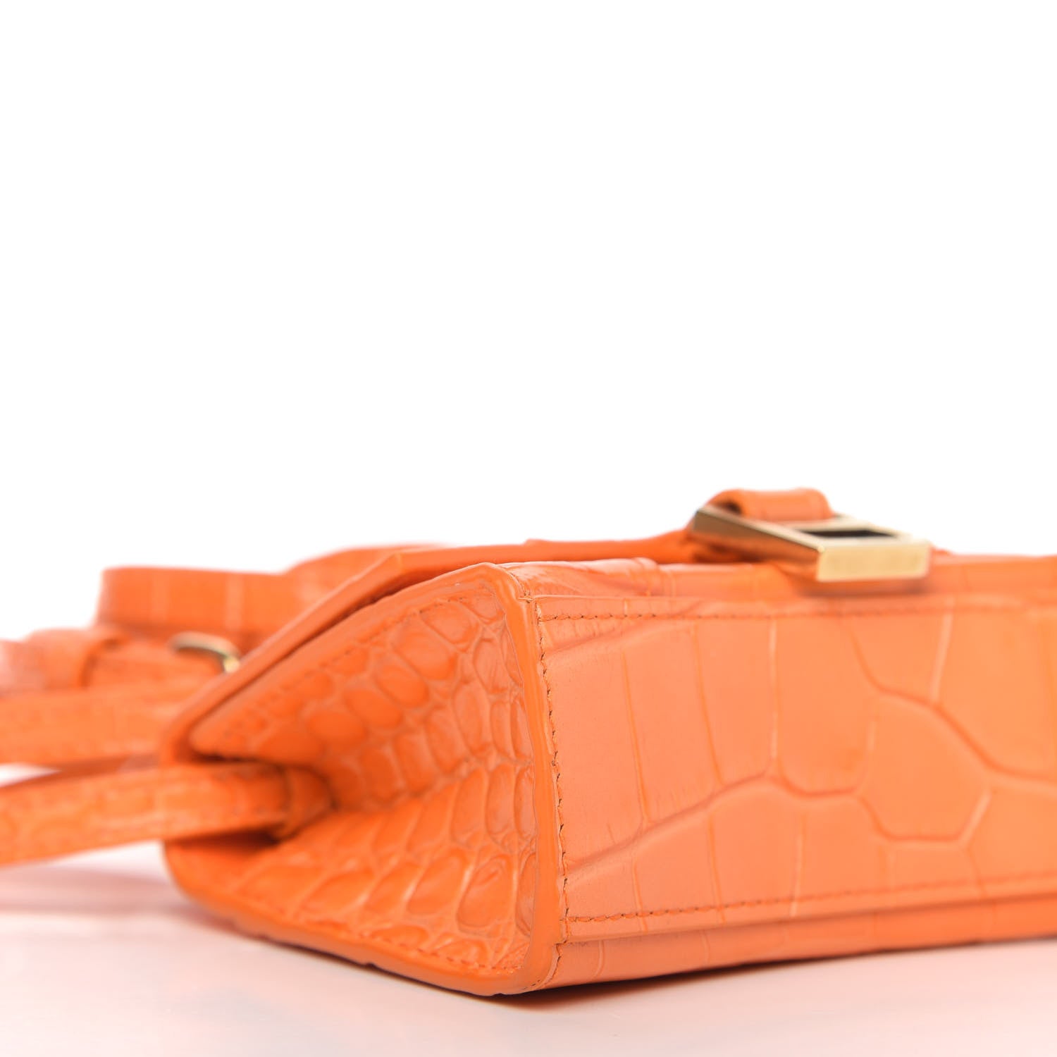 Balenciaga Shiny Calfskin Crocodile Embossed Hourglass Top Handle Bag Mini Orange 6 of 10