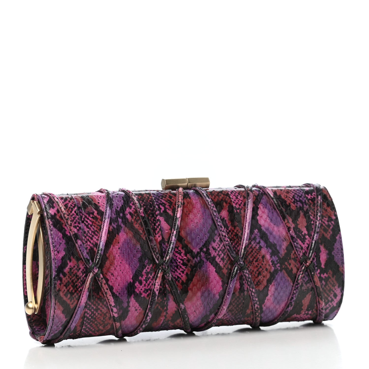 Jimmy Choo Elaphe Snakeskin Small Knotted Tube Evening Clutch Pink 3 of 6