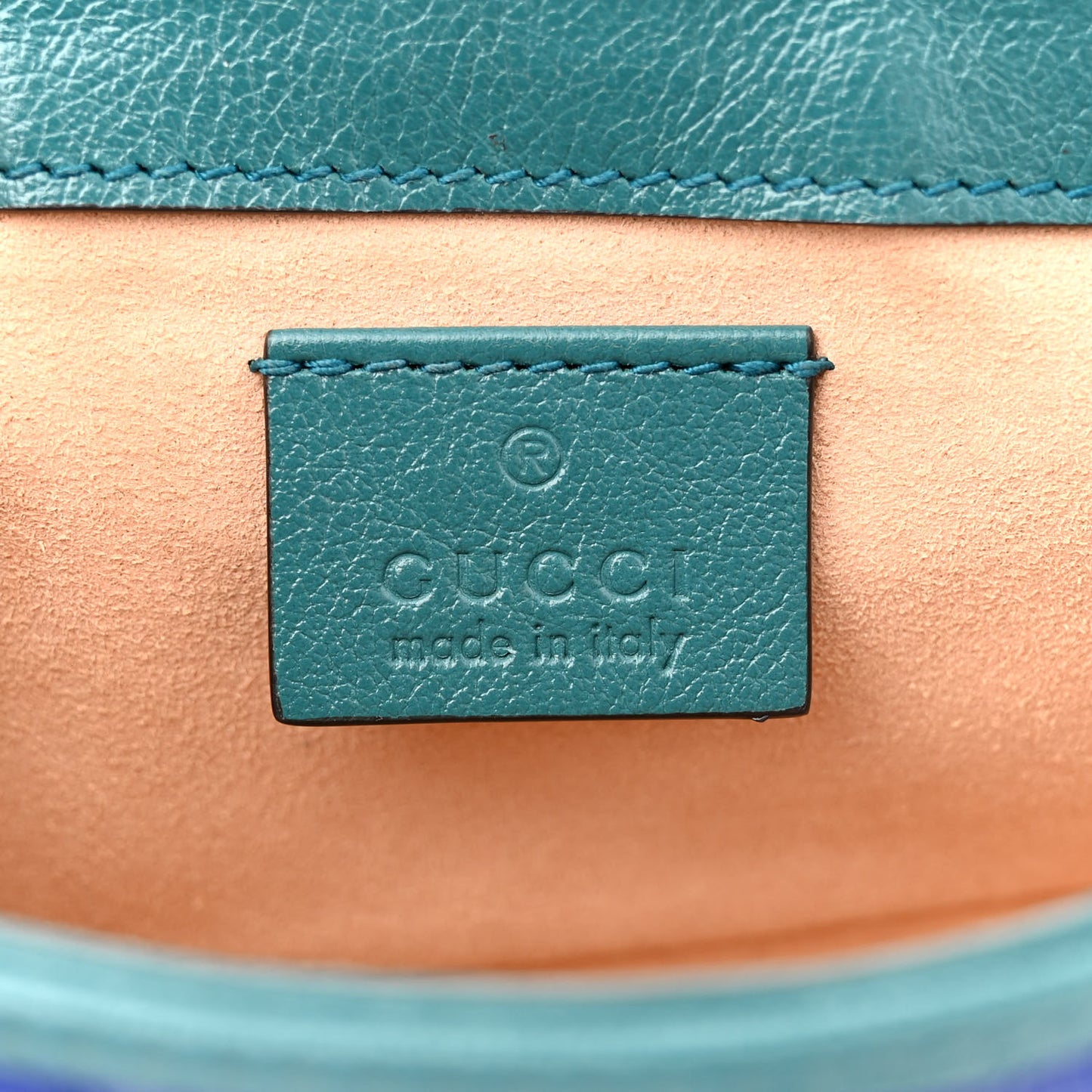 Azalea Calfskin Enamel Matelasse Diagonal Super Mini Torchon GG Marmont Shoulder Bag Imperial Blue Pavone