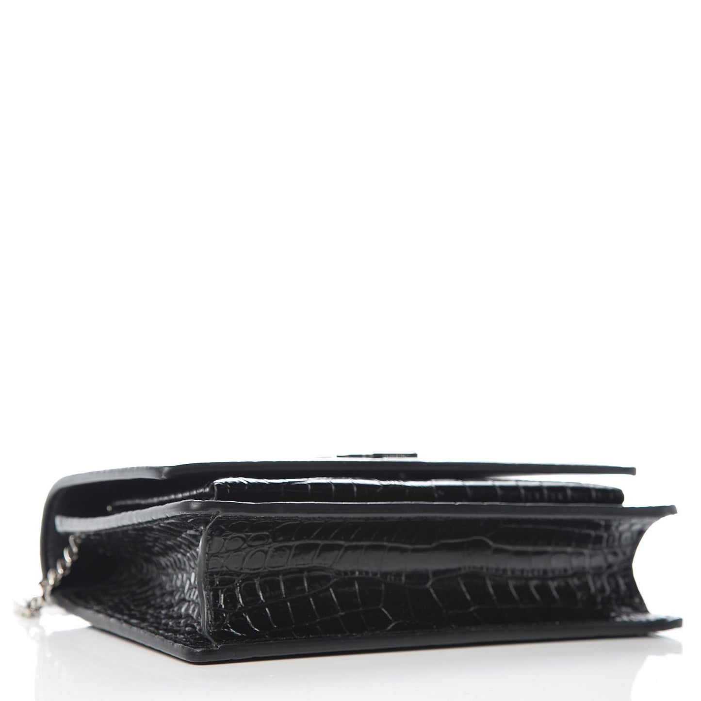 Calfskin Crocodile Embossed Monogram Sunset Chain Wallet Black
