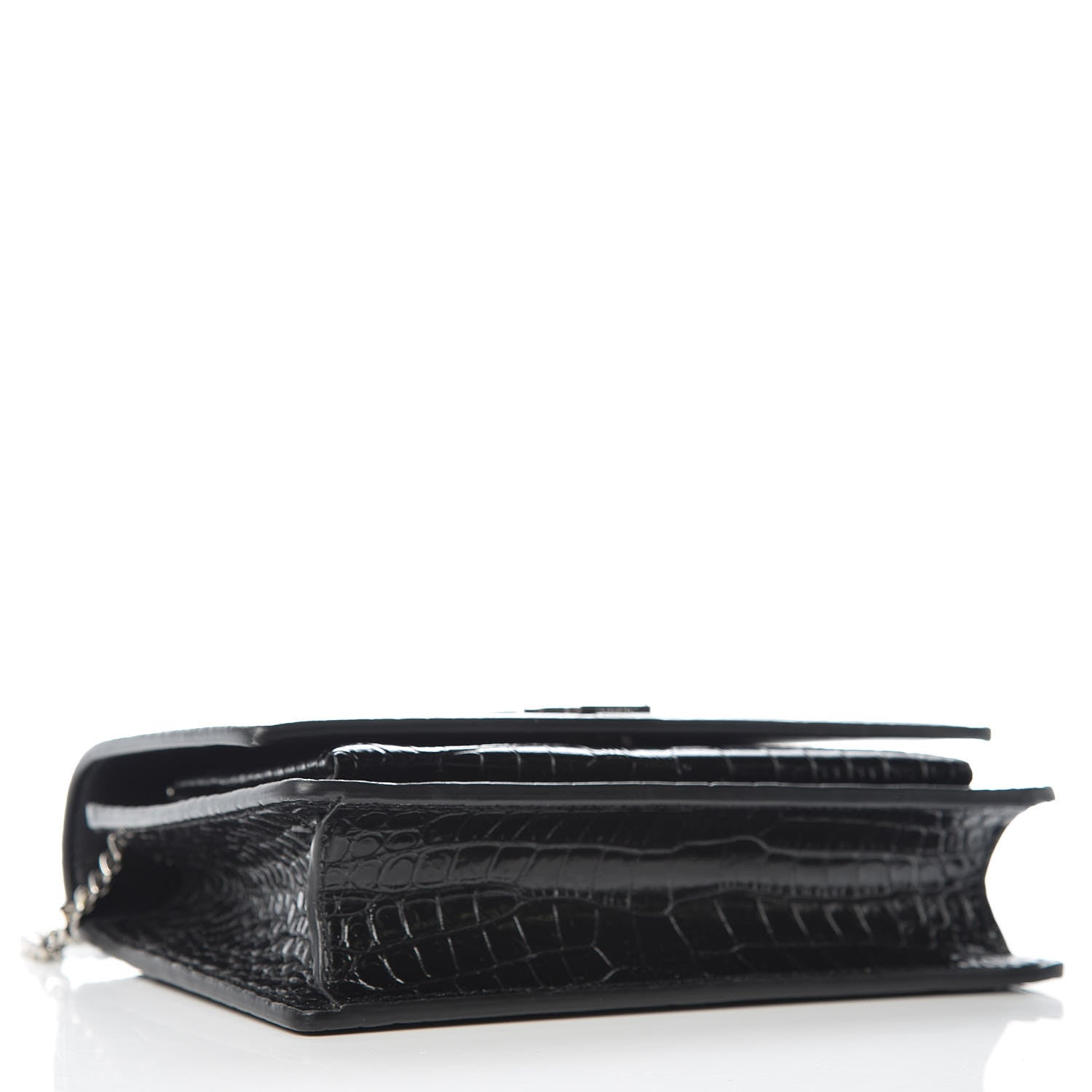 Saint Laurent Calfskin Crocodile Embossed Monogram Sunset Chain Wallet Black 5 of 12