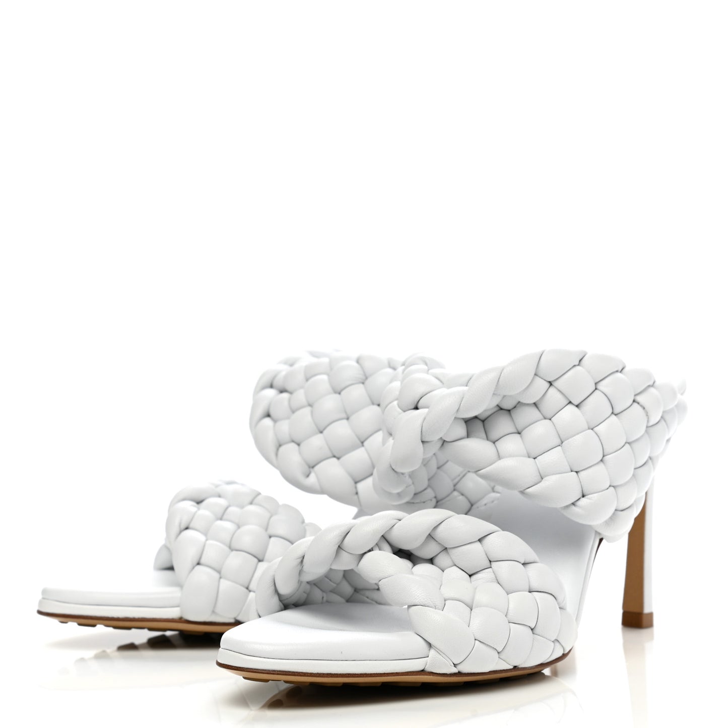 Nappa Twisted Padded Intrecciato Curve Slide Sandals 37.5 Optic White
