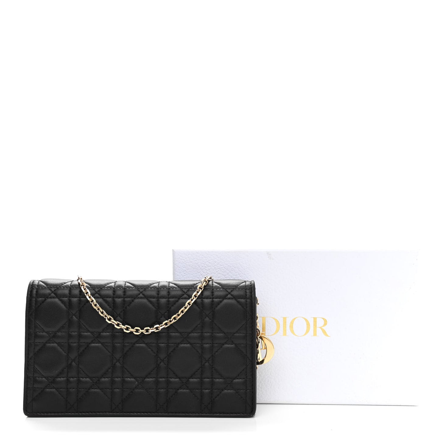 Lambskin Cannage Lady Dior Chain Wallet Black