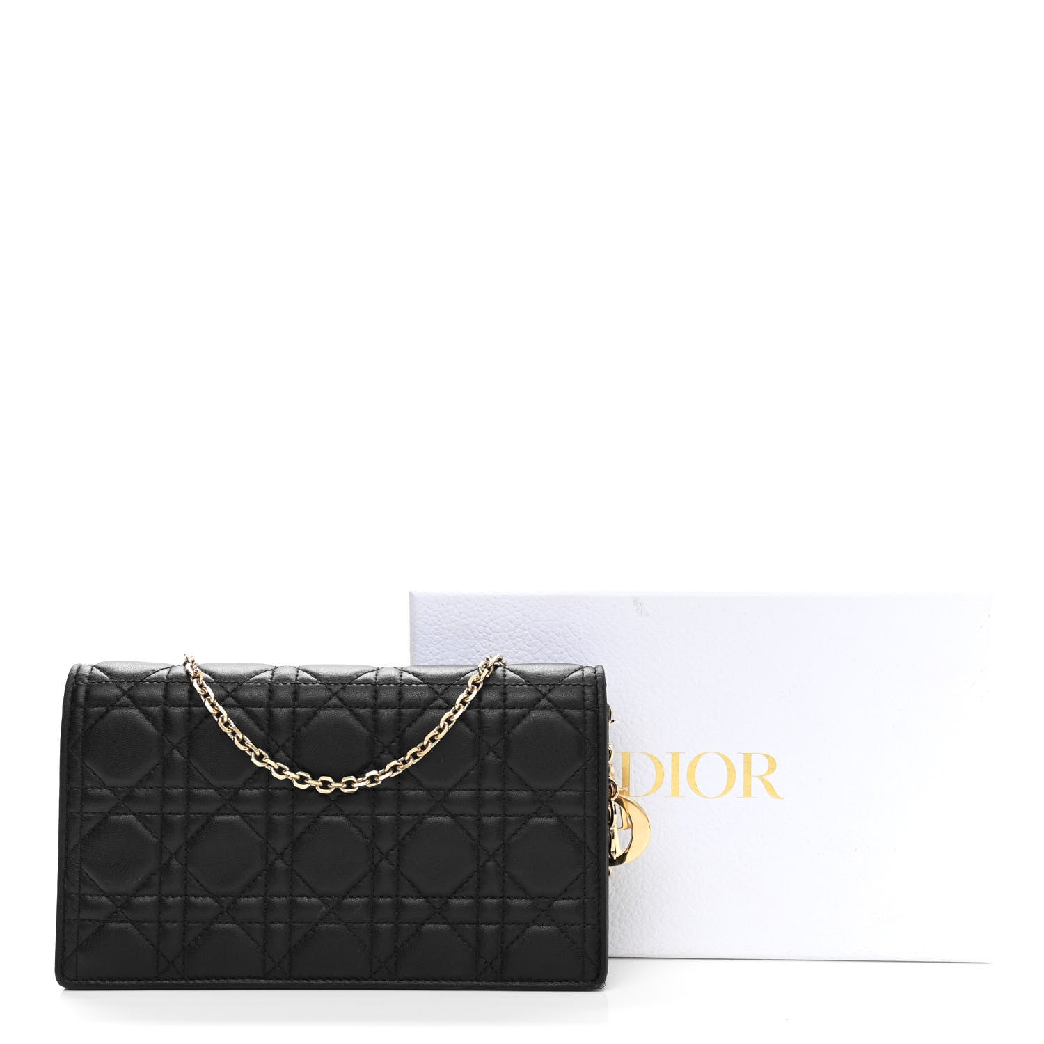 Christian Dior Lambskin Cannage Lady Dior Chain Wallet Black 13 of 13