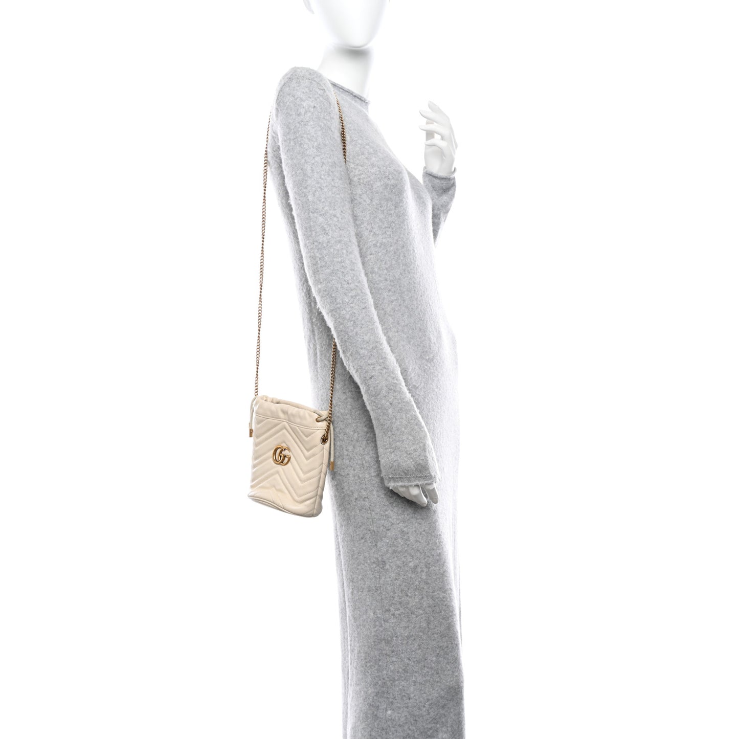 Calfskin Matelasse Mini GG Marmont 2.0 Bucket Bag White